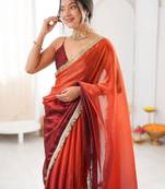 Orange ombre sequinned tissue designer saree