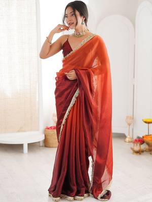 Orange ombre sequinned tissue designer saree 3