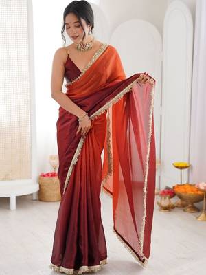 Orange ombre sequinned tissue designer saree 4