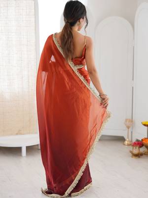 Orange ombre sequinned tissue designer saree 5