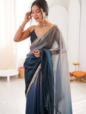 Blue ombre sequinned tissue designer saree 1