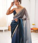 Blue ombre sequinned tissue designer saree