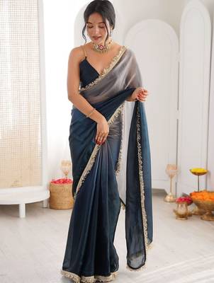 Blue ombre sequinned tissue designer saree 2