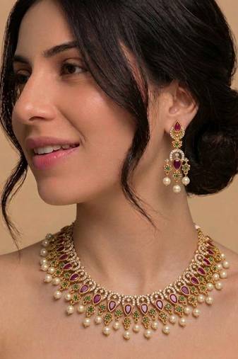 Traditional Ruby Temple Necklace Set