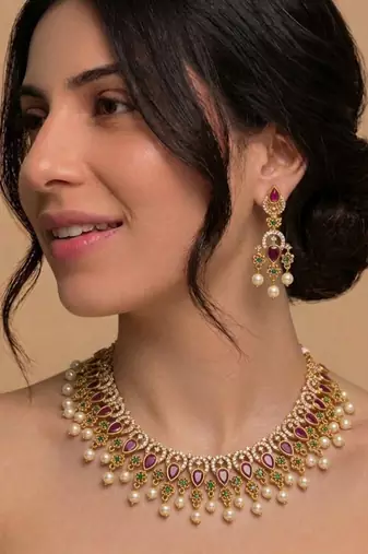 Traditional Ruby Temple Necklace Set