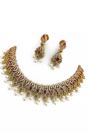 Traditional Ruby Temple Necklace Set