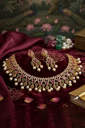 Traditional Ruby Temple Necklace Set