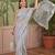 Grey floral sequinned net designer saree