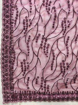 Purple floral sequinned net designer saree 4