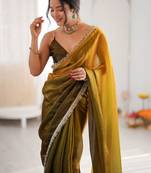 Olive sequinned tissue designer saree