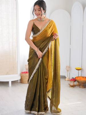 Olive sequinned tissue designer saree 2