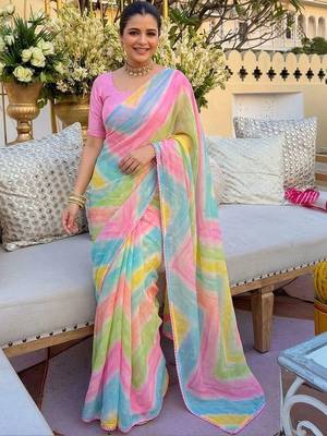 Pink ethnic motifs gotta patti  georgette fusion leheriya saree 1
