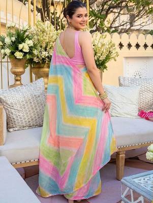 Pink ethnic motifs gotta patti  georgette fusion leheriya saree 2