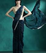 Navy blue embellished saree with blouse piece