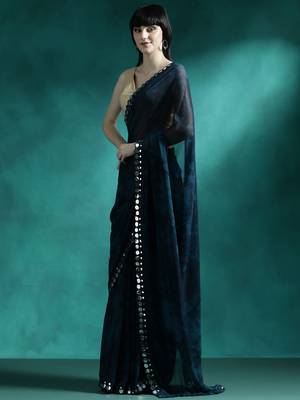 Navy blue embellished saree with blouse piece 2