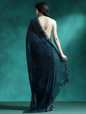 Navy blue embellished saree with blouse piece 3