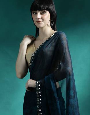 Navy blue embellished saree with blouse piece 4