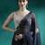 Navy blue foil printed sarees with blouse piece