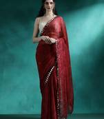 Maroon printed with embellished border saree