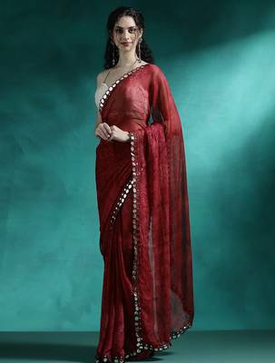 Maroon printed with embellished border saree 2