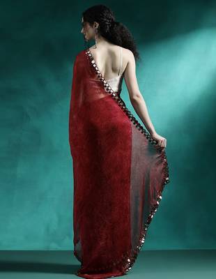 Maroon printed with embellished border saree 3