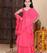 Pink girls lehenga saree with schifley blouse