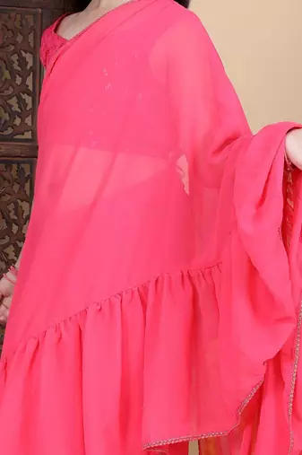 Pink girls lehenga saree with schifley blouse