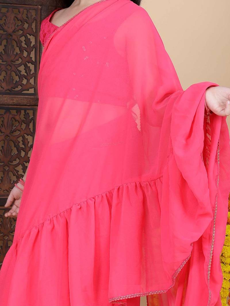 Pink girls lehenga saree with schifley blouse
