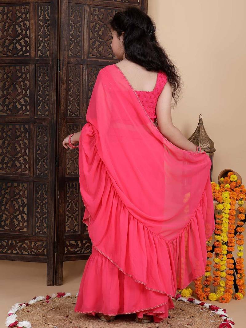 Pink girls lehenga saree with schifley blouse