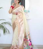 White woven design zari paithani silk saree saree with unstitched blouse