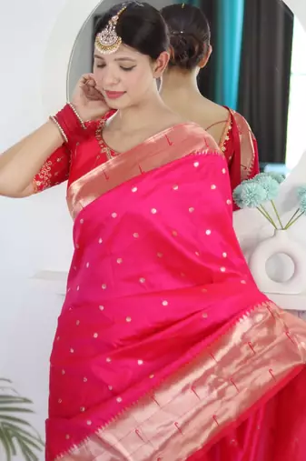 Pink woven design zari paithani silk saree saree with unstitched blouse