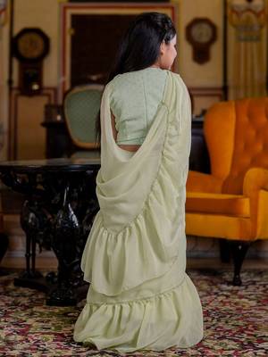 Sea green girls saree with blouse 5