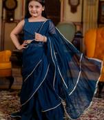 Teal girls embroidered gotta patti ready to wear saree