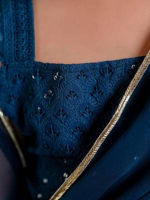 Teal girls embroidered gotta patti ready to wear saree 2
