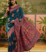 Blue woven design saree with unstitched blouse