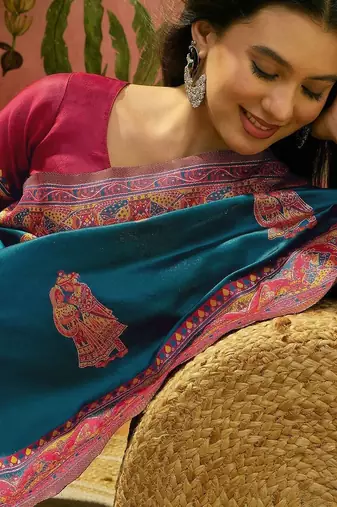 Blue woven design saree with unstitched blouse