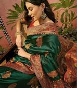 Green woven design saree with unstitched blouse