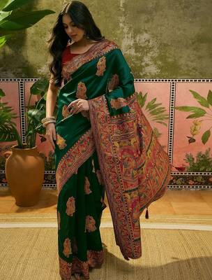 Green woven design saree with unstitched blouse 2