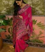Pink woven design saree with unstitched blouse