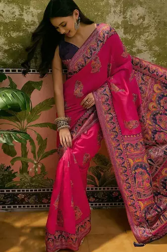Pink woven design saree with unstitched blouse