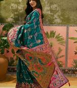 Green woven design saree with unstitched blouse