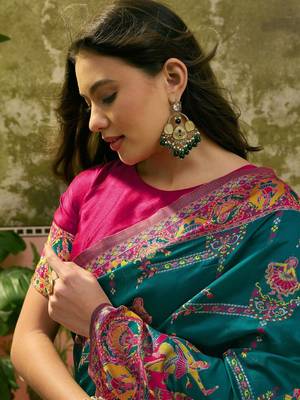 Green woven design saree with unstitched blouse 3