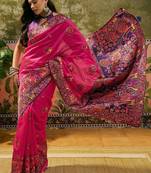 Pink woven design saree with unstitched blouse