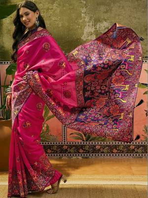 Pink woven design saree with unstitched blouse 3