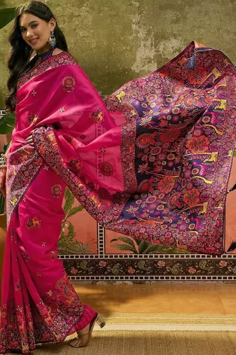 Pink woven design saree with unstitched blouse
