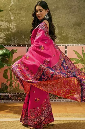 Pink woven design saree with unstitched blouse