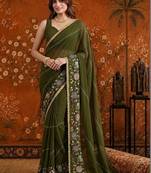 Olive embellished embroidered  georgette saree