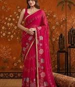 Red embellished embroidered  georgette saree
