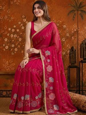 Red embellished embroidered  georgette saree 5
