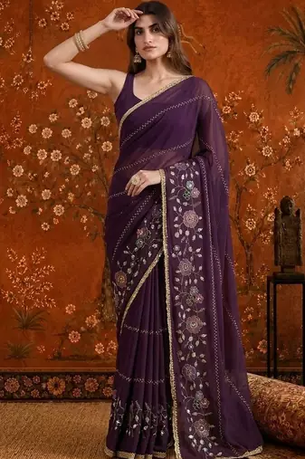 Purple embellished  georgette saree